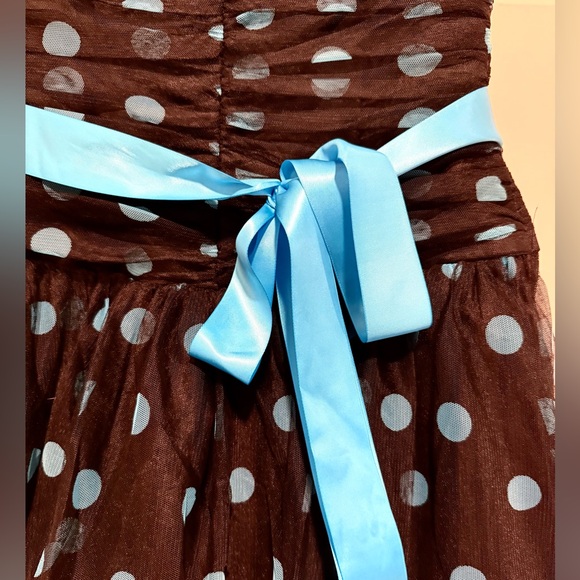 Jessica McClintock EUC Amazing Blue Polka Dot Black Tulle Cocktail Party Dress - Picture 3 of 10